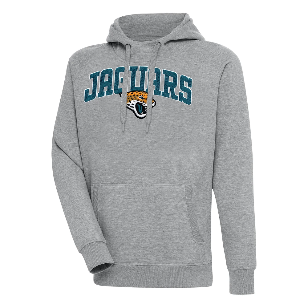 Men's Antigua Heather Gray Jacksonville Jaguars Victory Pullover Hoodie