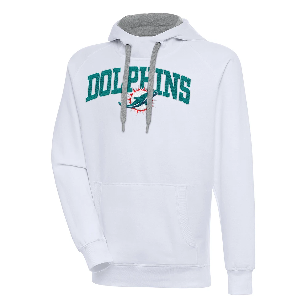 Men's Antigua White Miami Dolphins Victory Pullover Hoodie