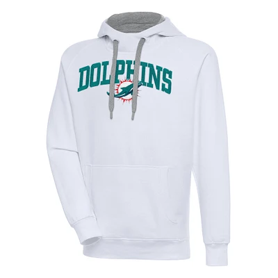 Men's Antigua  White Miami Dolphins Victory Pullover Hoodie