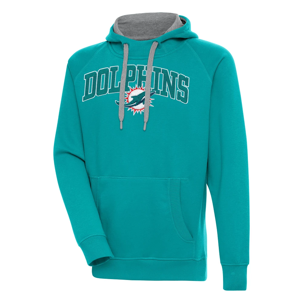 Men's Antigua Aqua Miami Dolphins Victory Pullover Hoodie