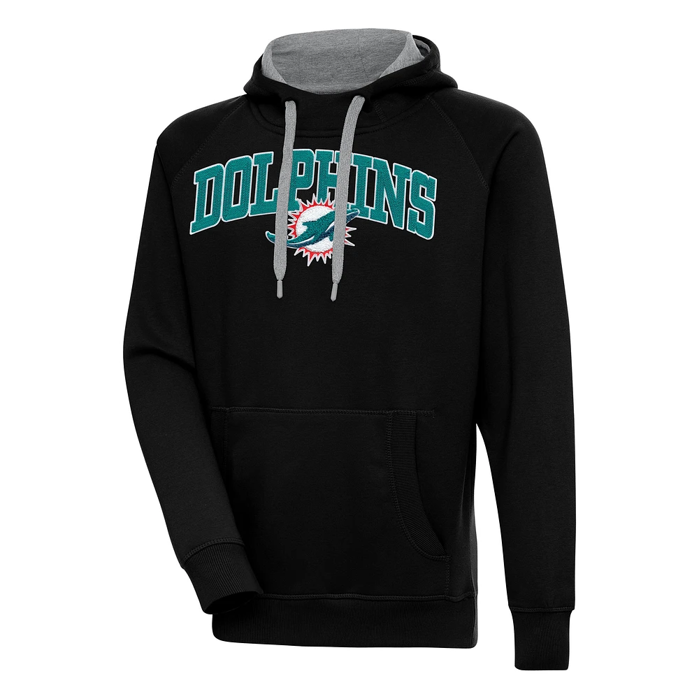 Men's Antigua Black Miami Dolphins Victory Pullover Hoodie