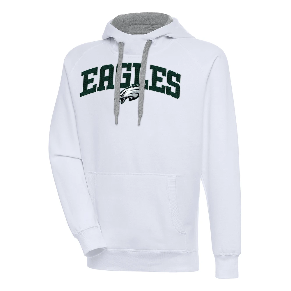 Men's Antigua White Philadelphia Eagles Victory Pullover Hoodie