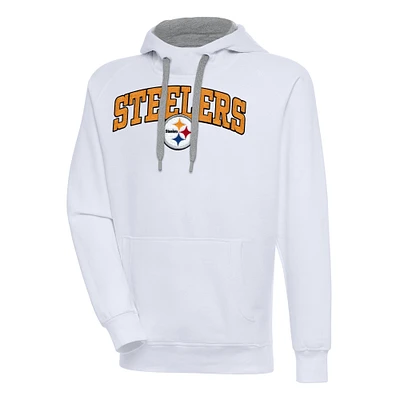 Men's Antigua White Pittsburgh Steelers Victory Pullover Hoodie