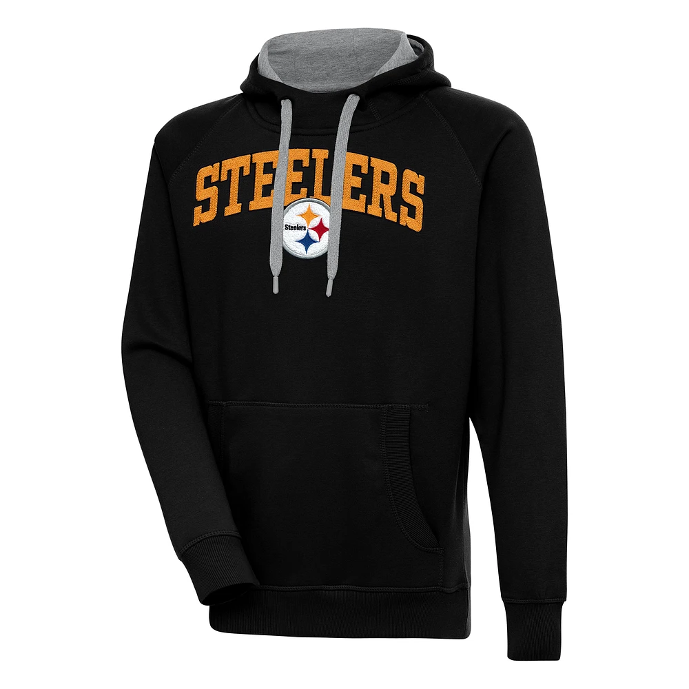 Men's Antigua Black Pittsburgh Steelers Victory Pullover Hoodie