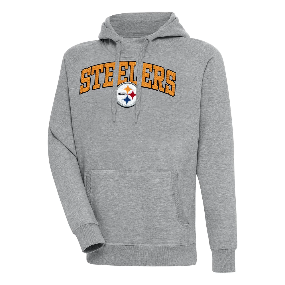 Men's Antigua Heather Gray Pittsburgh Steelers Victory Pullover Hoodie