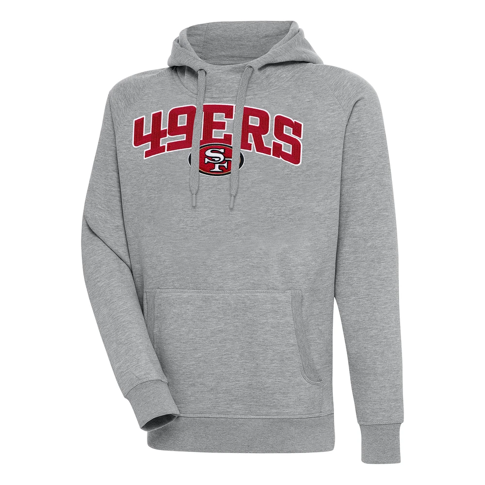 Men's Antigua Heather Gray San Francisco 49ers Victory Pullover Hoodie