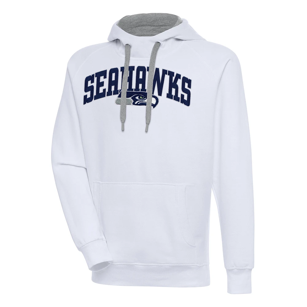 Men's Antigua White Seattle Seahawks Victory Pullover Hoodie