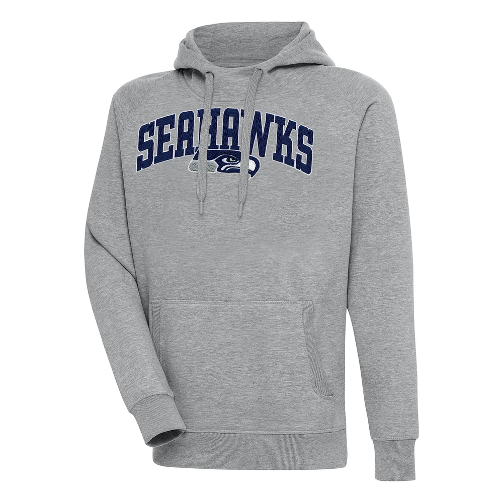 Men's Antigua Heather Gray Seattle Seahawks Victory Pullover Hoodie