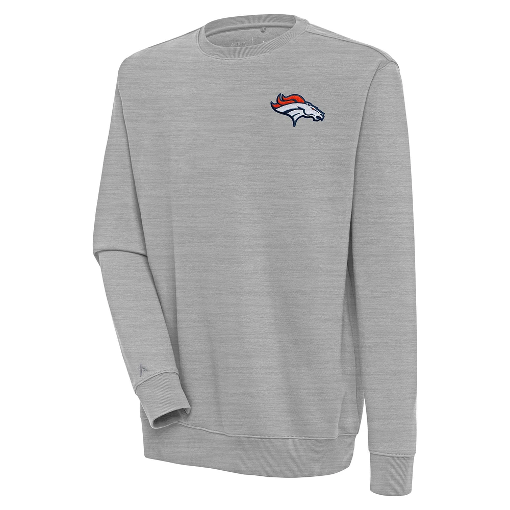 Men's Antigua Heather Gray Denver Broncos Victory Pullover Sweatshirt