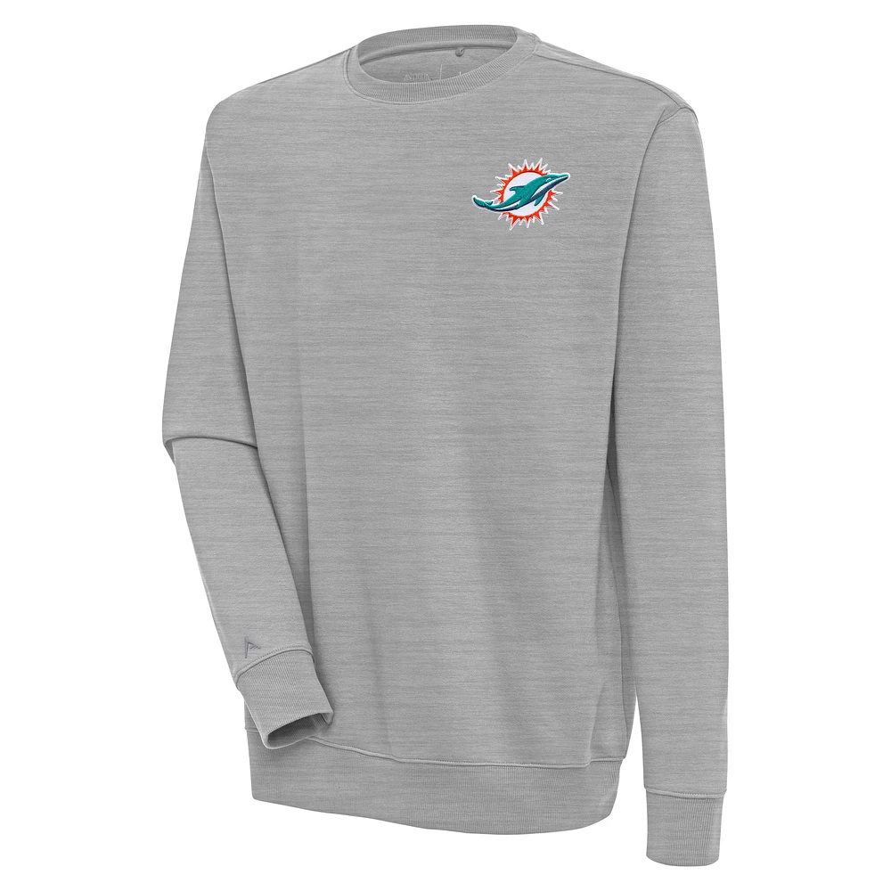 Men's Antigua Heather Gray Miami Dolphins Victory Pullover Sweatshirt