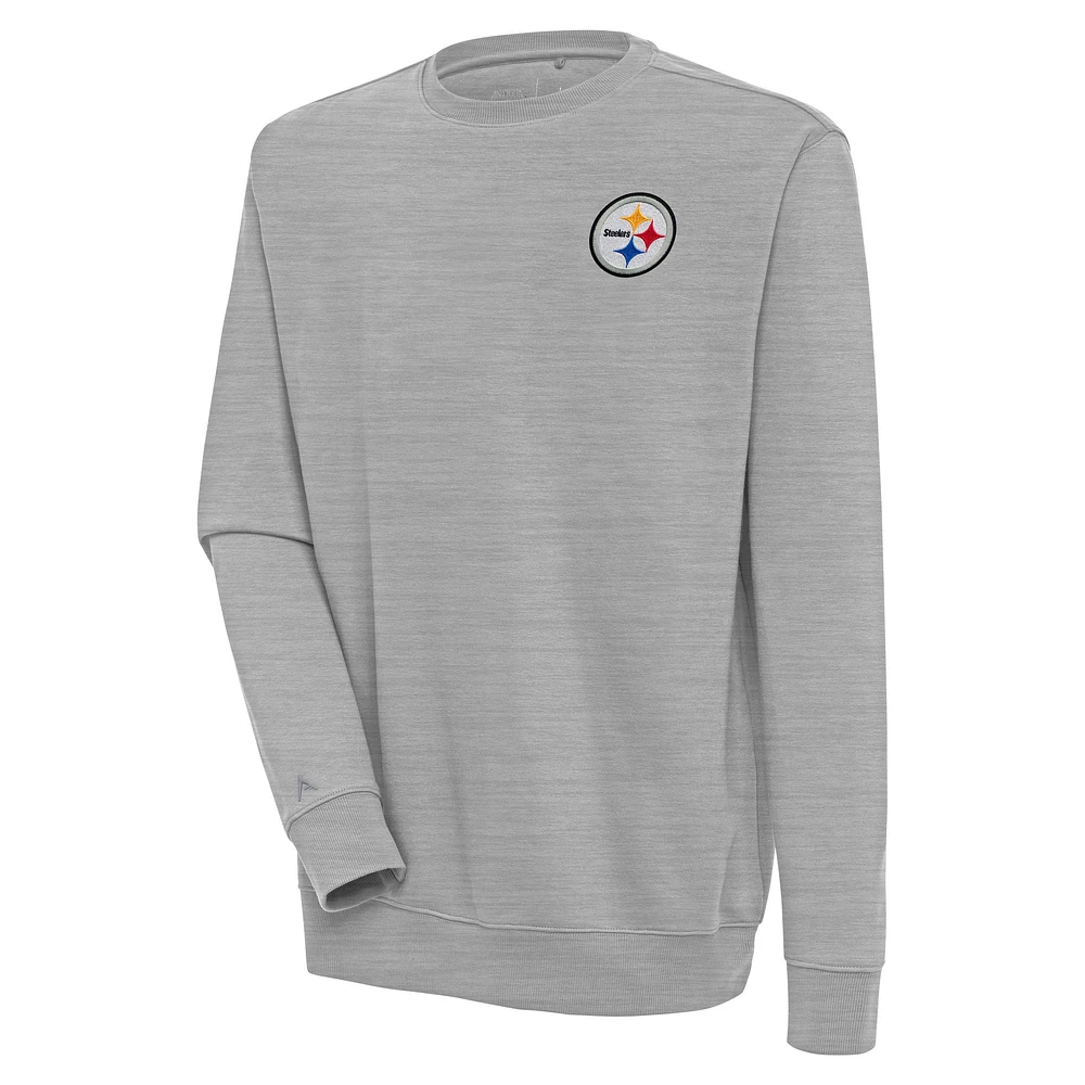 Men's Antigua Heather Gray Pittsburgh Steelers Victory Pullover Sweatshirt