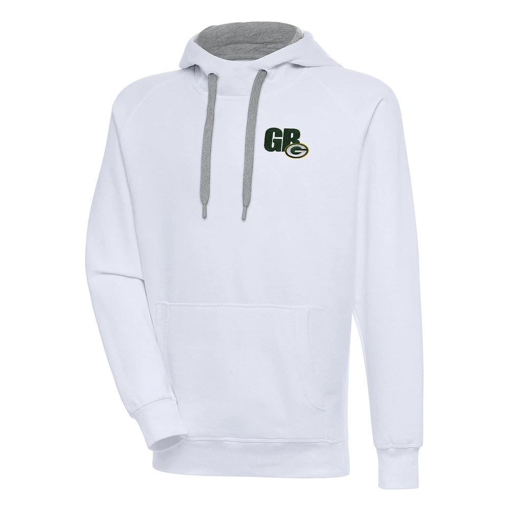 Men's Antigua White Green Bay Packers Victory Pullover Hoodie
