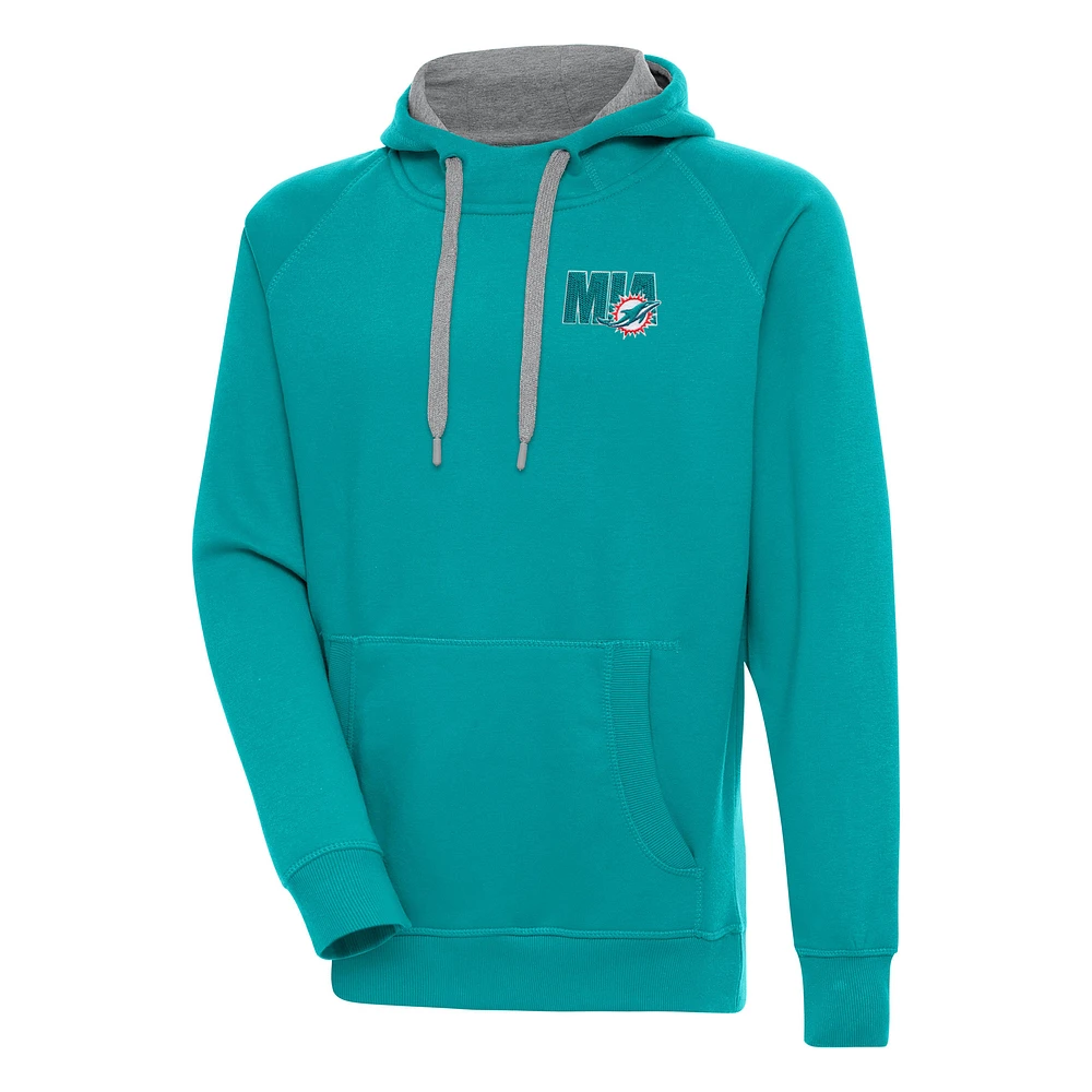 Men's Antigua Aqua Miami Dolphins Victory Pullover Hoodie
