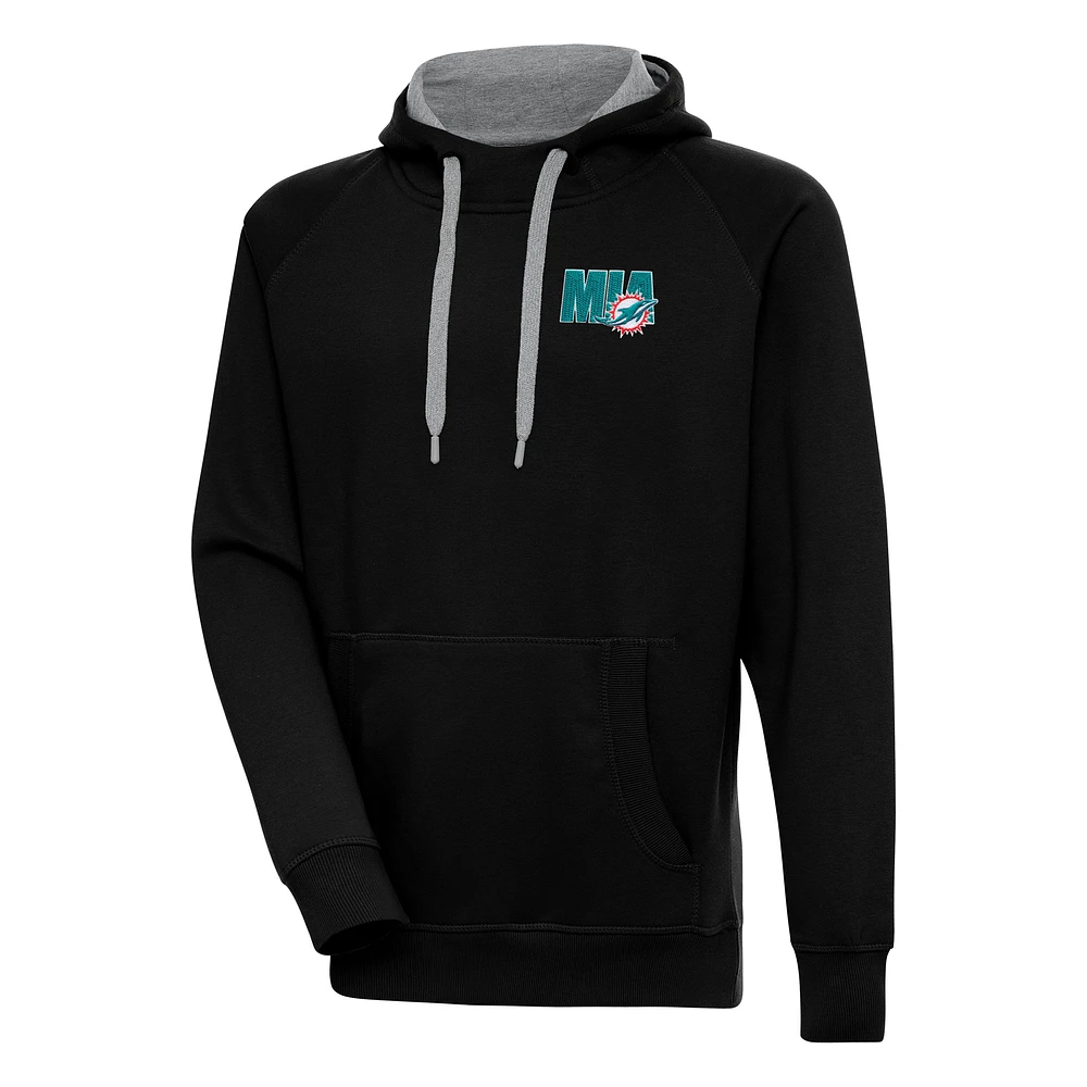 Men's Antigua Black Miami Dolphins Victory Pullover Hoodie