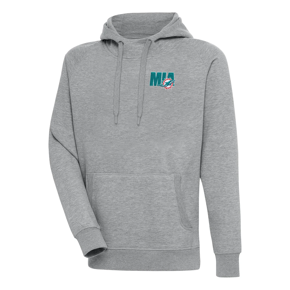 Men's Antigua Heather Gray Miami Dolphins Victory Pullover Hoodie