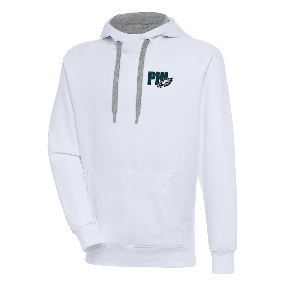Men's Antigua White Philadelphia Eagles Victory Pullover Hoodie