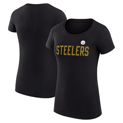Women's G-III 4Her by Carl Banks Black Pittsburgh Steelers Super-Slim Fit Lightweight Dot Print Lightweight T-Shirt