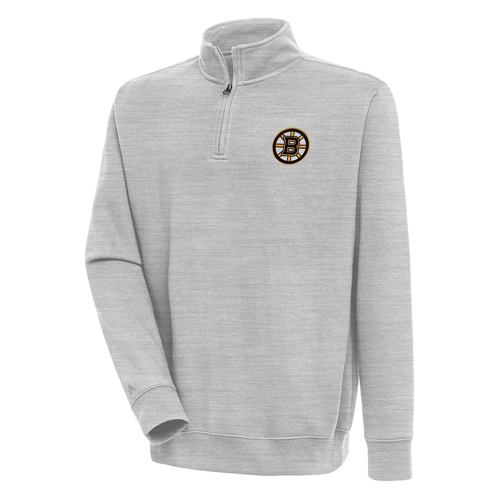 Men's Antigua Heather Gray Boston Bruins Victory Quarter-Zip Pullover Top