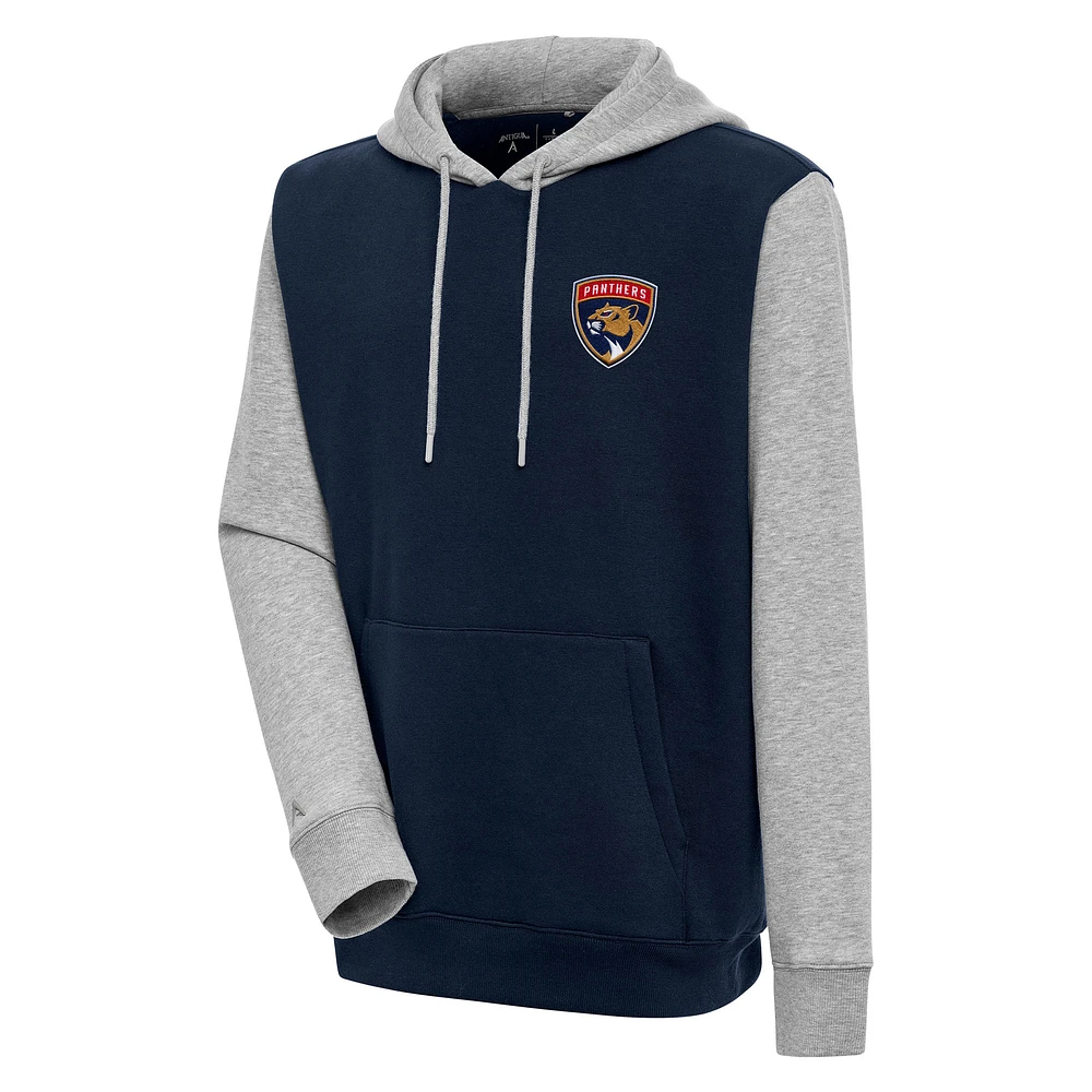 Men's Antigua Navy/Heather Gray Florida Panthers Victory Colorblock Pullover Hoodie