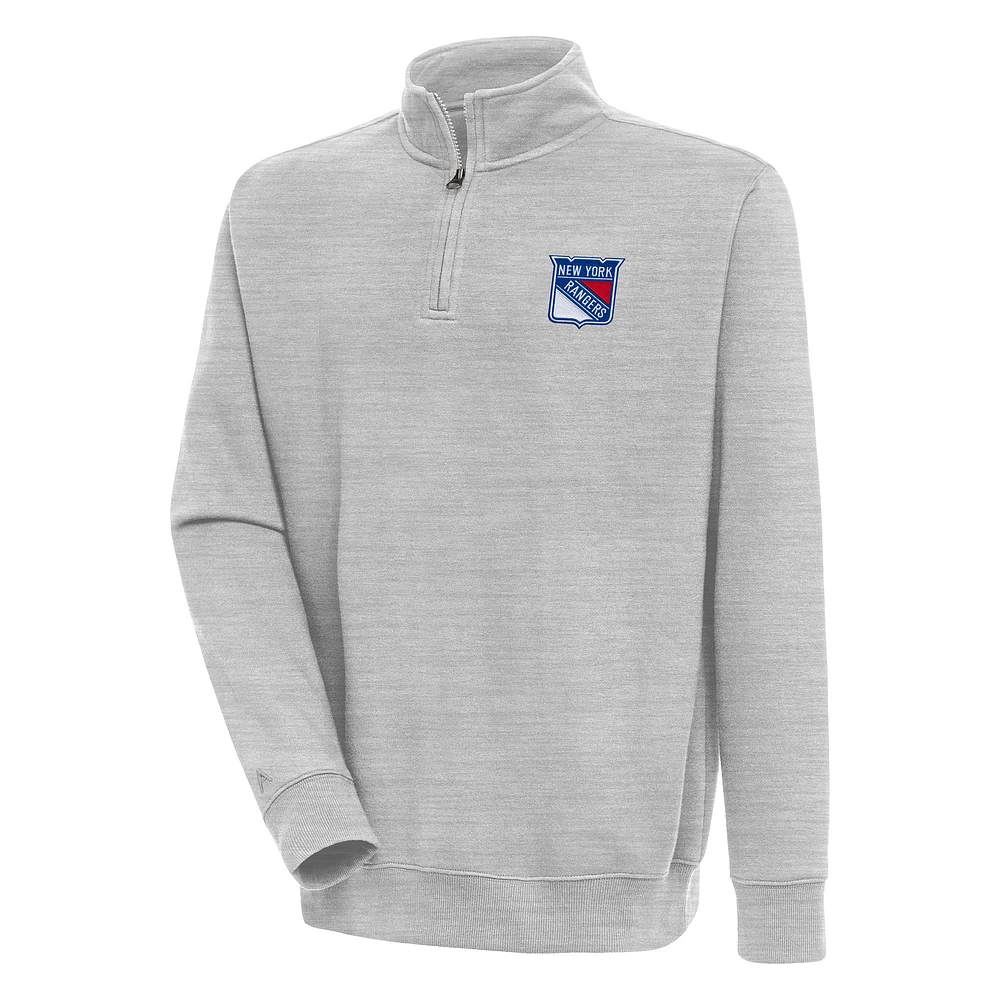 Men's Antigua Heather Gray New York Rangers Victory Quarter-Zip Pullover Top