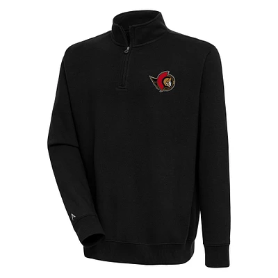 Men's Antigua Black Ottawa Senators Victory Quarter-Zip Pullover Top