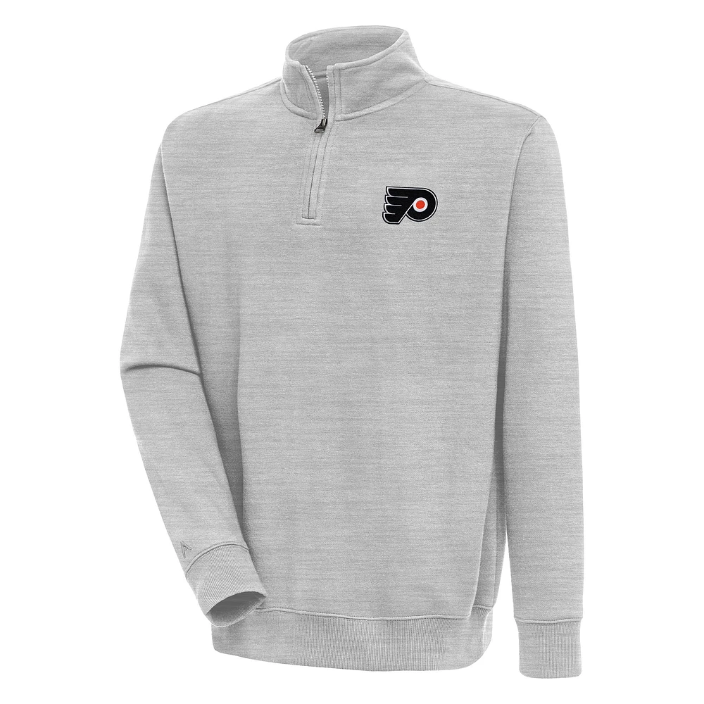 Men's Antigua Heather Gray Philadelphia Flyers Victory Quarter-Zip Pullover Top