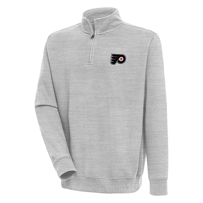 Men's Antigua Heather Gray Philadelphia Flyers Victory Quarter-Zip Pullover Top