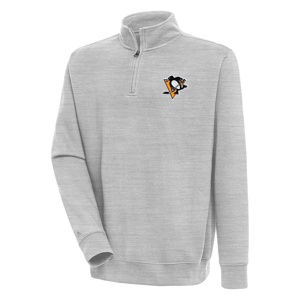 Men's Antigua Heather Gray Pittsburgh Penguins Victory Quarter-Zip Pullover Top