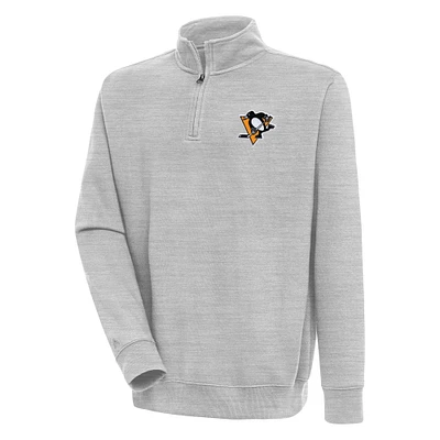 Men's Antigua Heather Gray Pittsburgh Penguins Victory Quarter-Zip Pullover Top