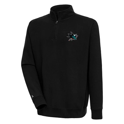 Men's Antigua Black San Jose Sharks Victory Quarter-Zip Pullover Top