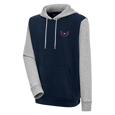 Men's Antigua Navy/Heather Gray Washington Capitals Victory Colorblock Pullover Hoodie
