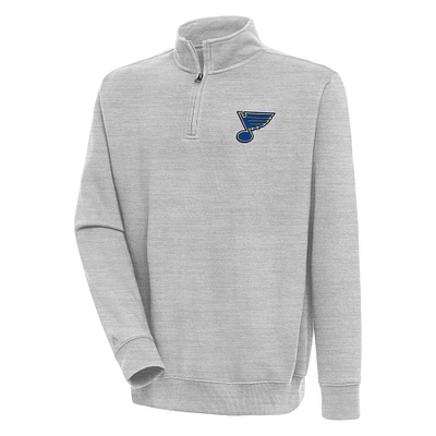 Men's Antigua Heather Gray St. Louis Blues Victory Quarter-Zip Pullover Top