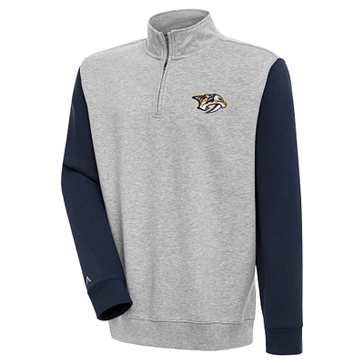 Men's Antigua Heather Gray/Navy Nashville Predators Victory Colorblock Quarter-Zip Pullover Top