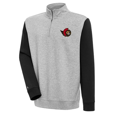 Men's Antigua Heather Gray/Black Ottawa Senators Victory Colorblock Quarter-Zip Pullover Top