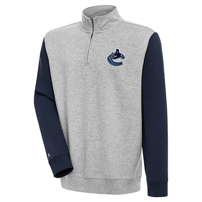 Men's Antigua Heather Gray/Navy Vancouver Canucks Victory Colorblock Quarter-Zip Pullover Top