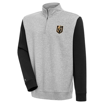 Men's Antigua Heather Gray/Black Vegas Golden Knights Victory Colorblock Quarter-Zip Pullover Top