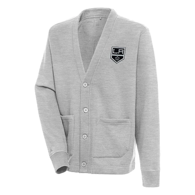 Men's Antigua Heather Gray Los Angeles Kings Victory Cardigan