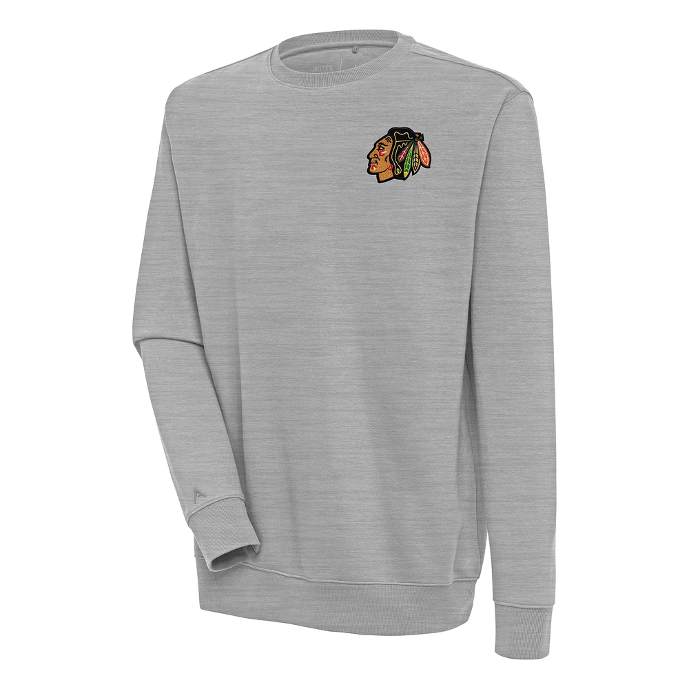 Men's Antigua Heather Gray Chicago Blackhawks Victory Pullover Sweatshirt