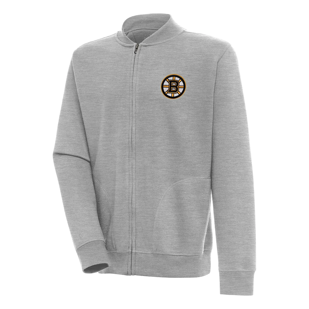 Men's Antigua Heather Gray Boston Bruins Victory Full-Zip Jacket