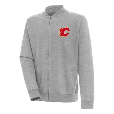 Men's Antigua Heather Gray Calgary Flames Victory Full-Zip Jacket