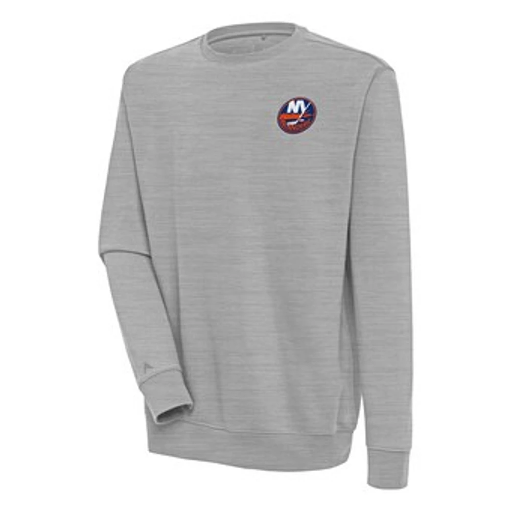 Men's Antigua Heather Gray New York Islanders Victory Pullover Sweatshirt