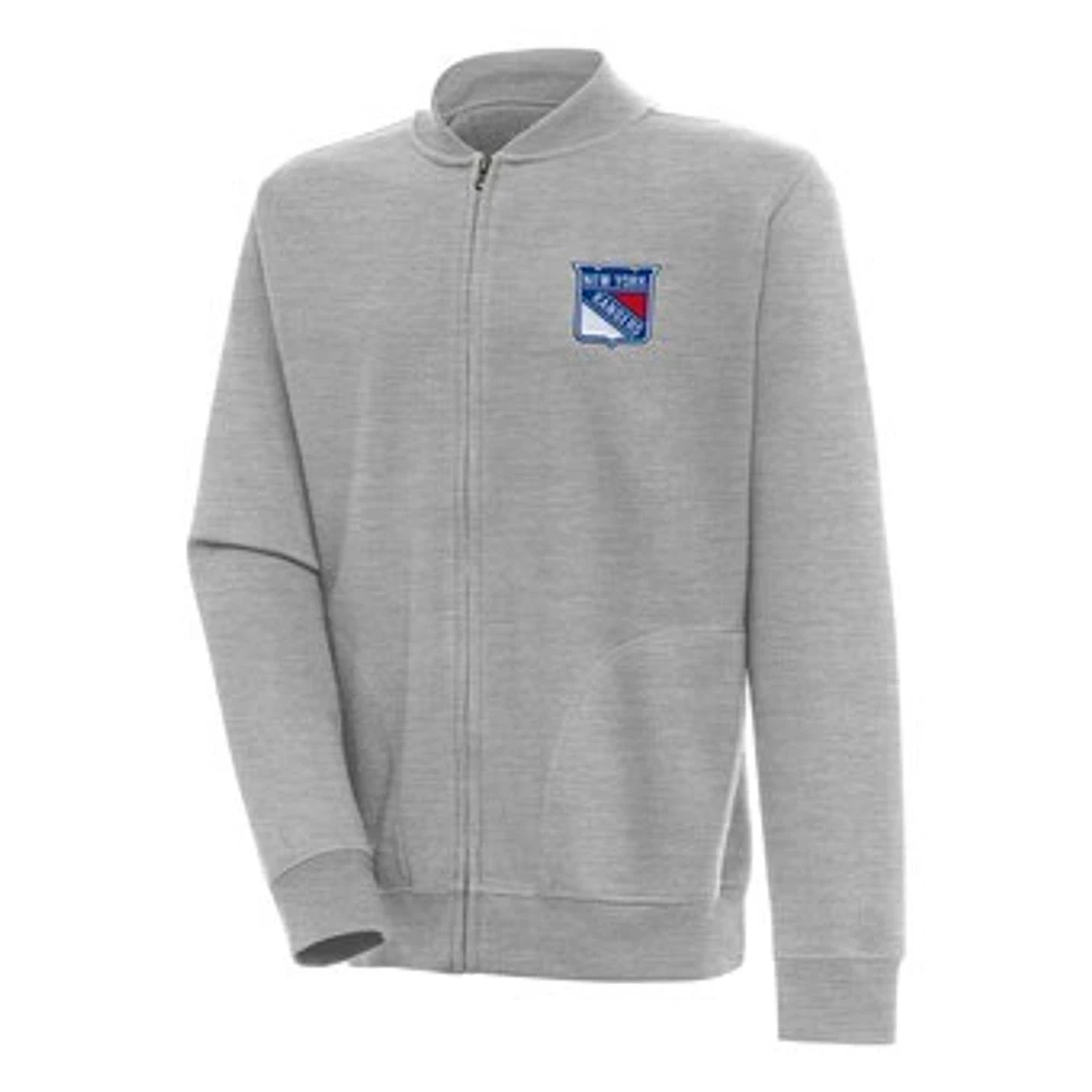 Men's Antigua Heather Gray New York Rangers Victory Full-Zip Jacket