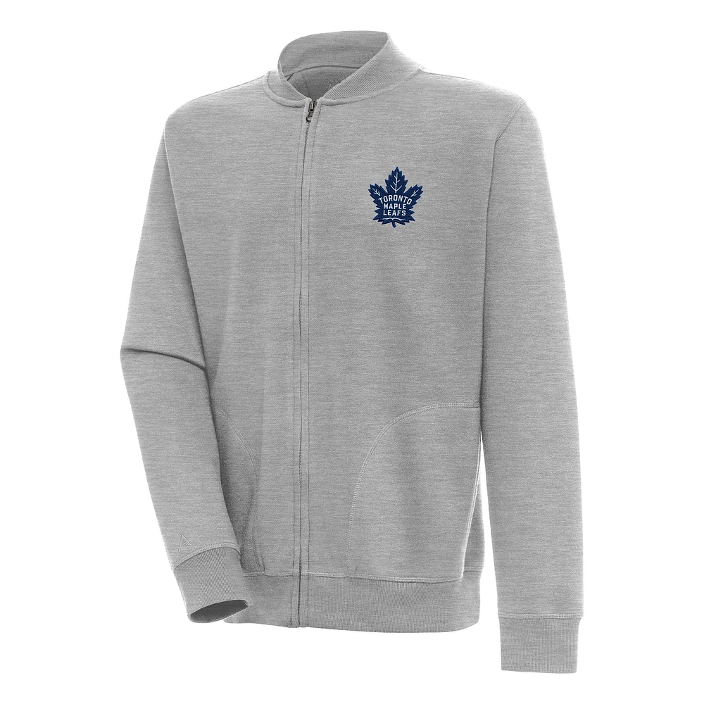 Men's Antigua Heather Gray Toronto Maple Leafs Victory Full-Zip Jacket