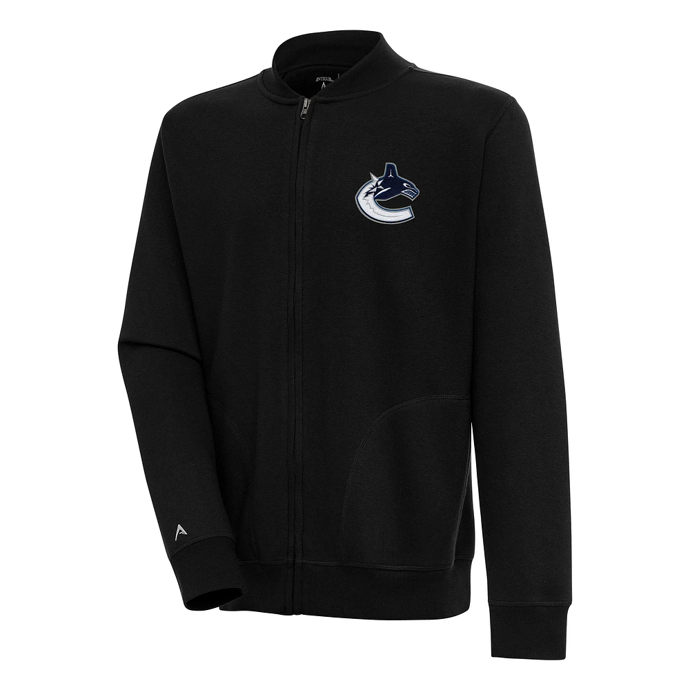 Men's Antigua Black Vancouver Canucks Victory Full-Zip Jacket