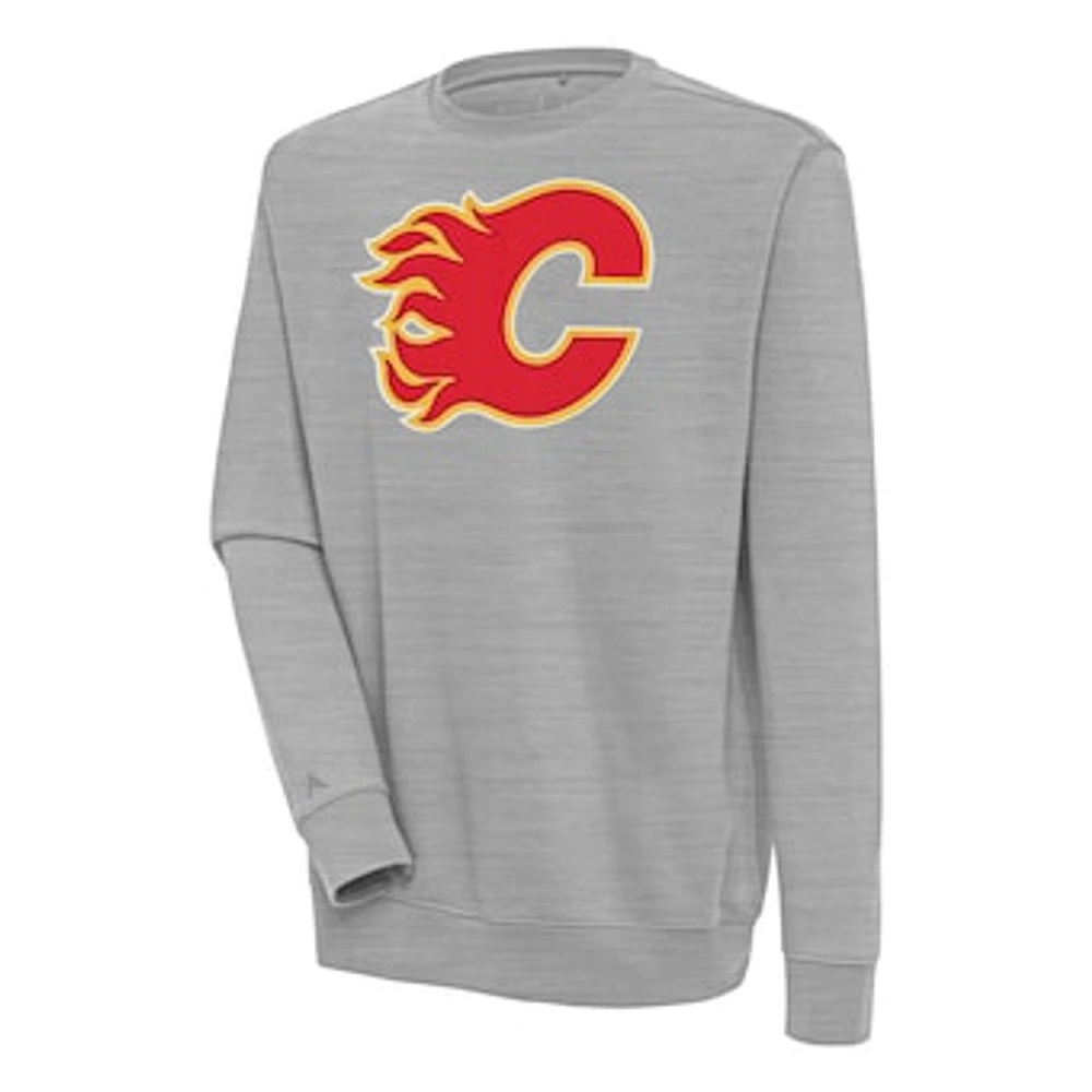 Men's Antigua Heather Gray Calgary Flames Victory Pullover Sweatshirt