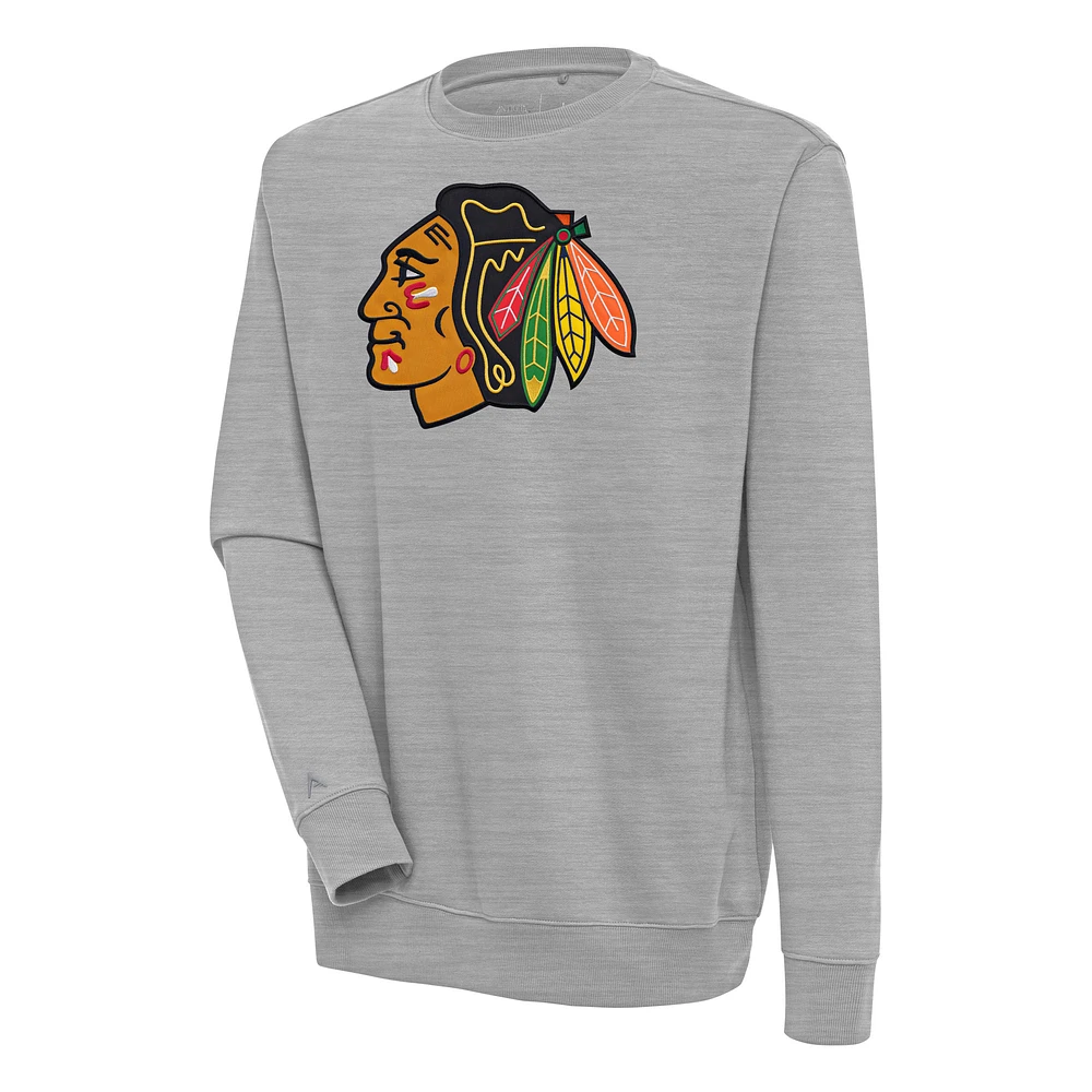 Men's Antigua Heather Gray Chicago Blackhawks Victory Pullover Sweatshirt