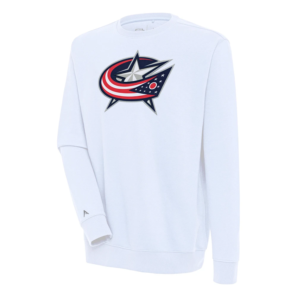 Men's Antigua White Columbus Blue Jackets Victory Pullover Sweatshirt