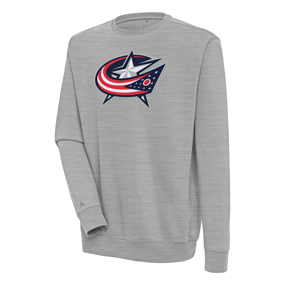 Men's Antigua Heather Gray Columbus Blue Jackets Victory Pullover Sweatshirt
