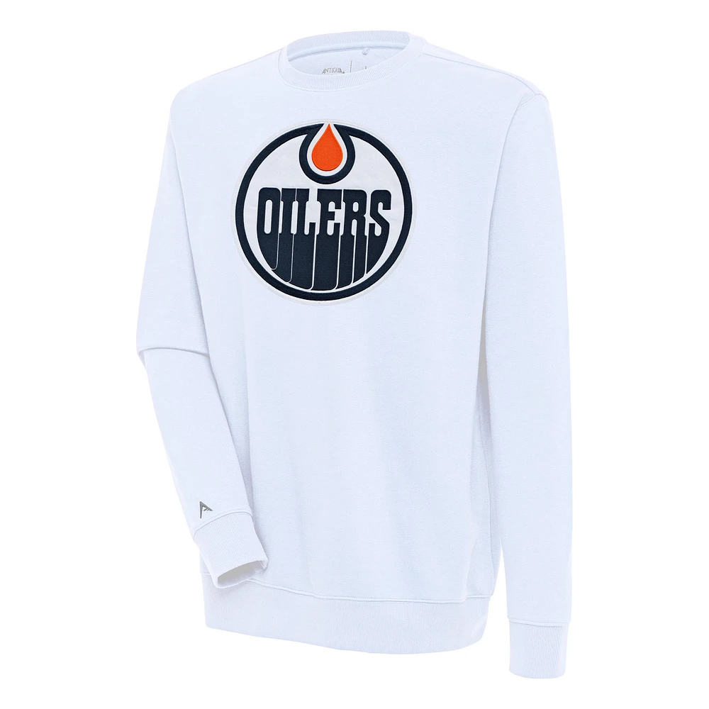 Men's Antigua White Edmonton Oilers Victory Pullover Sweatshirt