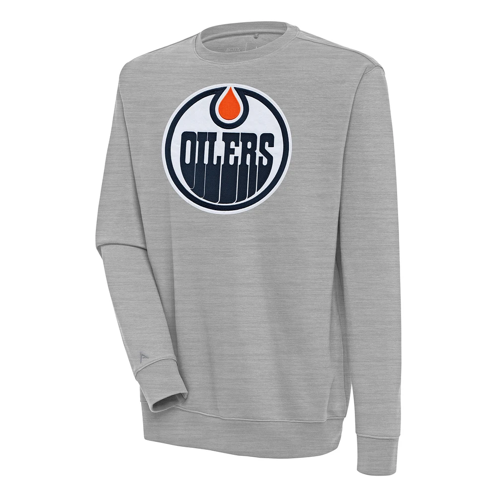 Men's Antigua Heather Gray Edmonton Oilers Victory Pullover Sweatshirt